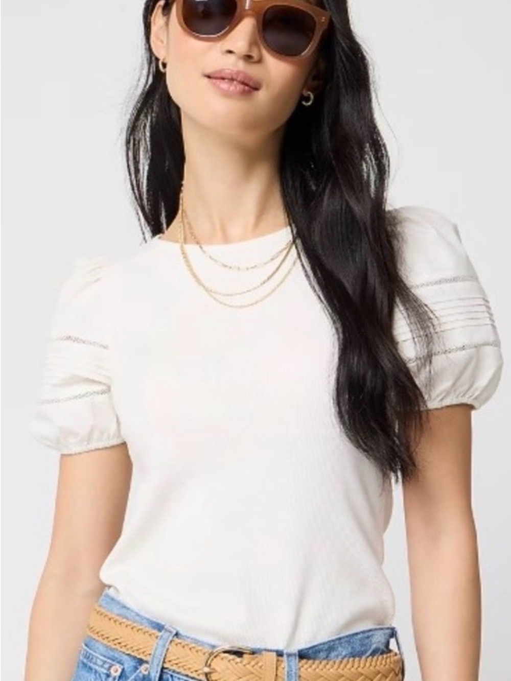 J. Crew Cream Puff Sleeve Crewneck Top